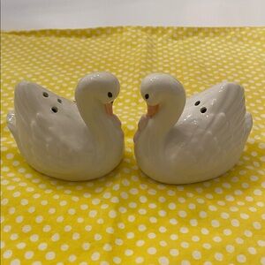 Hand Painted Swan Salt and Pepper Shakers - White and Pink